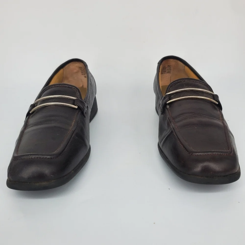 Bellini Dijon Loafers 9M Brown Leather Square Toe Bit Slip On Flats Comfort Shoe